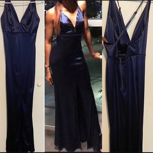 Dark blue floor length dress. Size M.